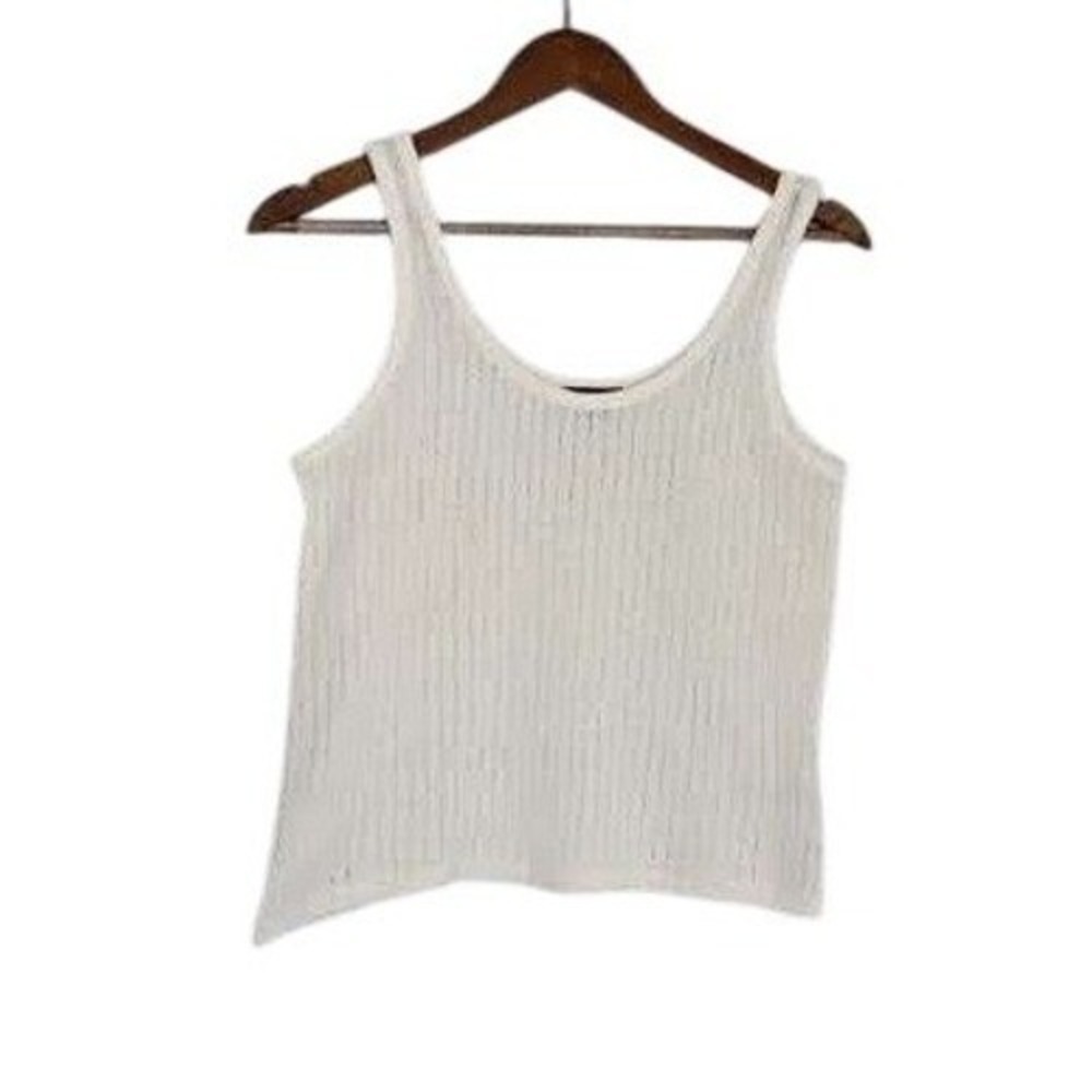 Massimo Dutti Cream Ribbed Mesh Knit Tank Top Scoop Neck Cotton Minimalist S